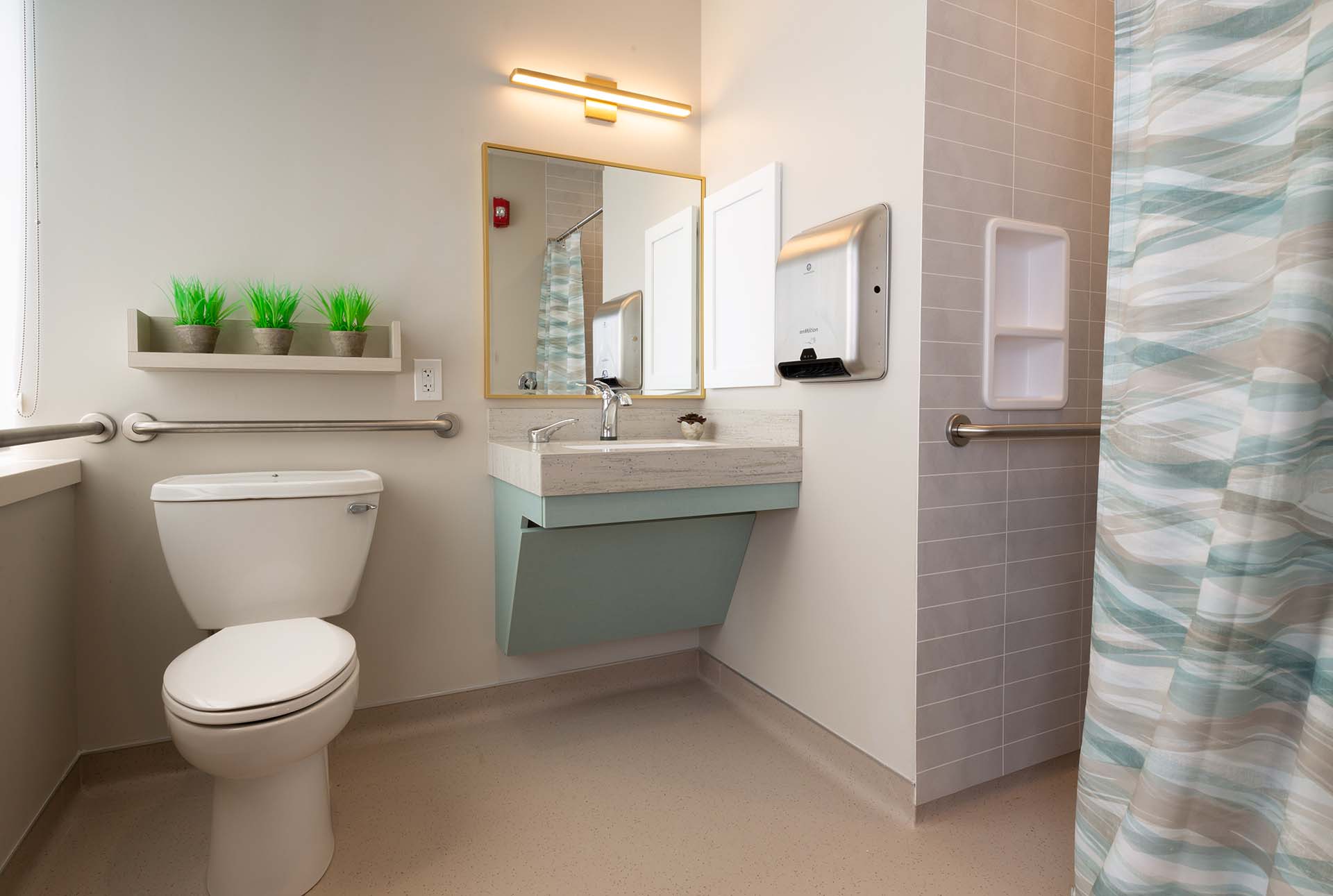 Altro Tegulis and Altro Aquarius installed in a bathroom at Alliance Health at Marie Esther Rest Home