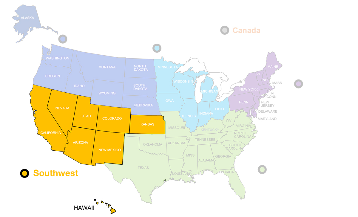 Altro Americas Transport Division Southwest territory map